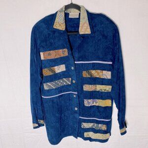Vintage Nativewear Designs Blue Stonewash Long Sleeve Button Up Blouse M
